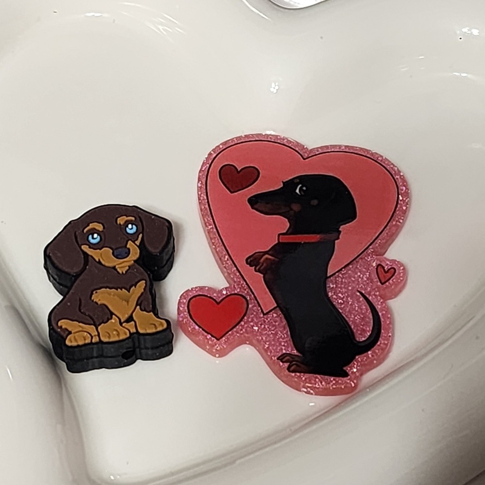 Weiner Dog Flatback Focal Bead Dauschund Beaded Pen Badge Keychain Silicone